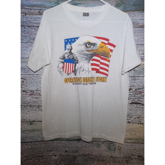 Vintage 90s Single-Stitch T-Shirt Operation DesertStorm Size L White House Tag - Picture 1 of 7